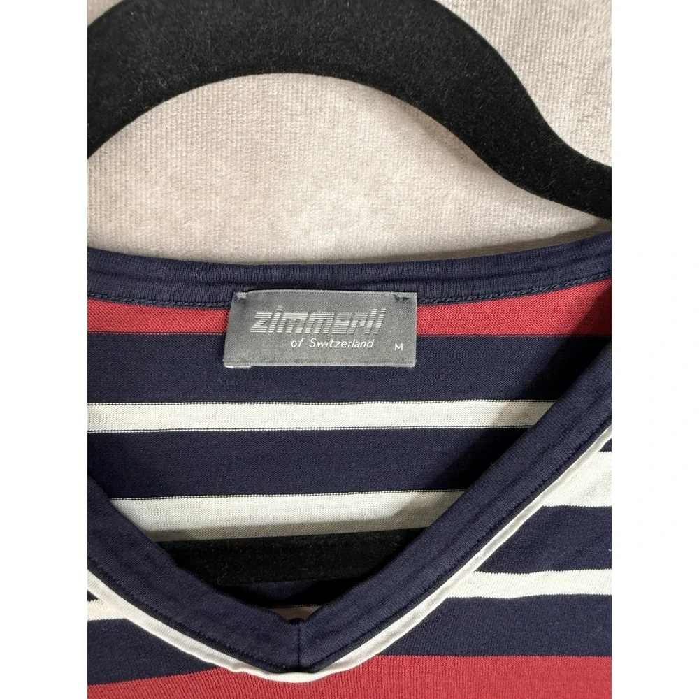 Zimmerli Long Sleeve Cotton Casual Pocket Striped Top In Multi Size M